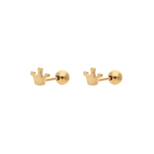 Boucles d'oreilles puces Princesse en acier inoxydable doré avec motif couronne