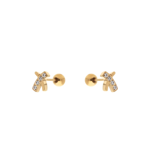 Boucles d'oreilles puces Yola en acier inoxydable doré avec oxydes de zirconium