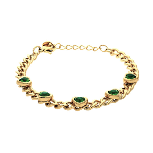 Bracelet Chaîne Amore Émeraude Doré
