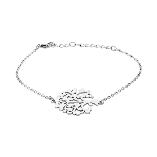 Bracelet Arbre de Vie argenté en acier inoxydable, vue de face