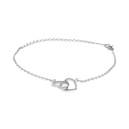 Bracelet cœurs entrelacés argenté en acier inoxydable, vue de face