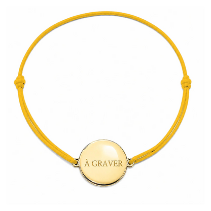 Bracelet cordon mixte et ajustable personnalisé avec médaille dorée à graver et cordon jaune