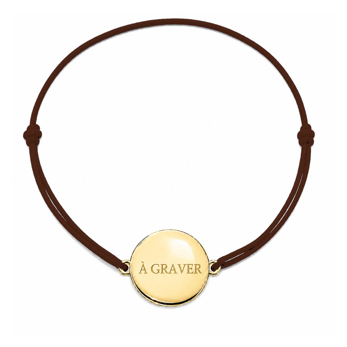 Bracelet cordon mixte et ajustable personnalisé avec médaille dorée à graver et cordon marron