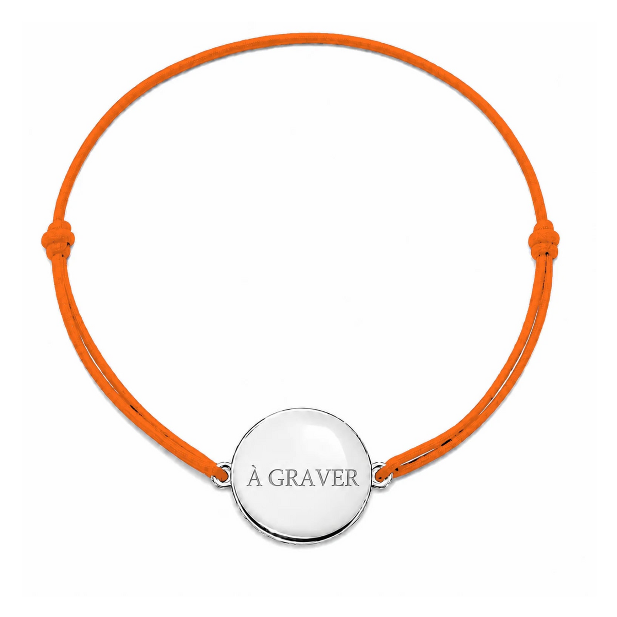Bracelet cordon mixte et ajustable personnalisé avec médaille argentée à graver et cordon orange