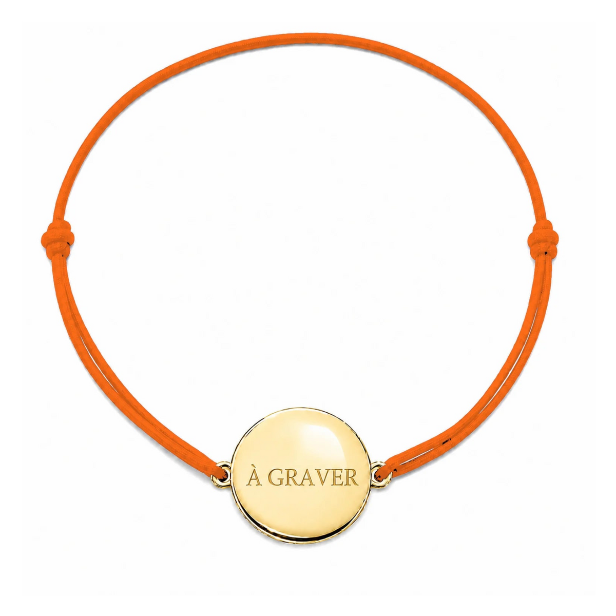 Bracelet cordon mixte et ajustable personnalisé avec médaille dorée à graver et cordon orange