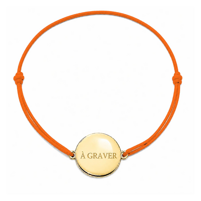 Bracelet cordon mixte et ajustable personnalisé avec médaille dorée à graver et cordon orange