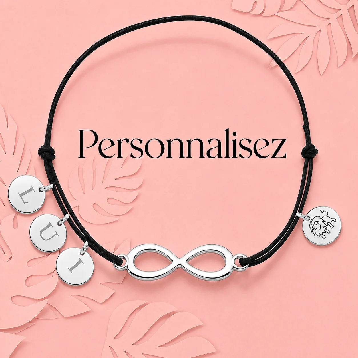 photo bracelet cordon ajustable avec médailles à personnaliser avec une gravure