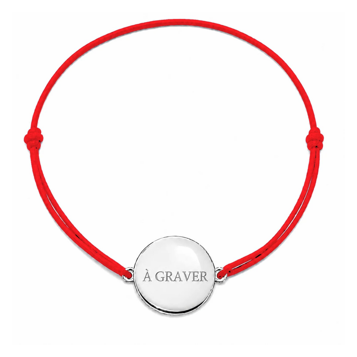 Bracelet cordon mixte et ajustable personnalisé avec médaille argentée à graver et cordon rouge