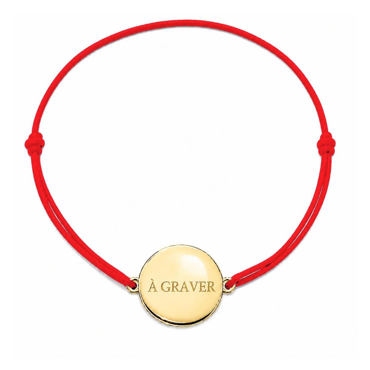 Bracelet cordon mixte et ajustable personnalisé avec médaille dorée à graver et cordon rouge