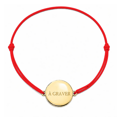 Bracelet cordon mixte et ajustable personnalisé avec médaille dorée à graver et cordon rouge