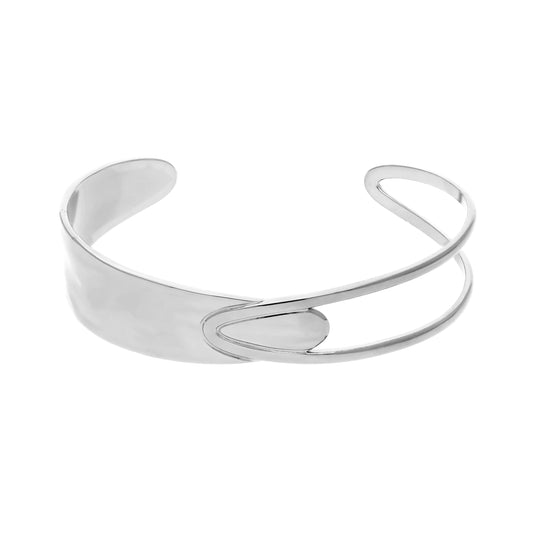 Bracelet jonc argenté en acier inoxydable Estelle, vue de face