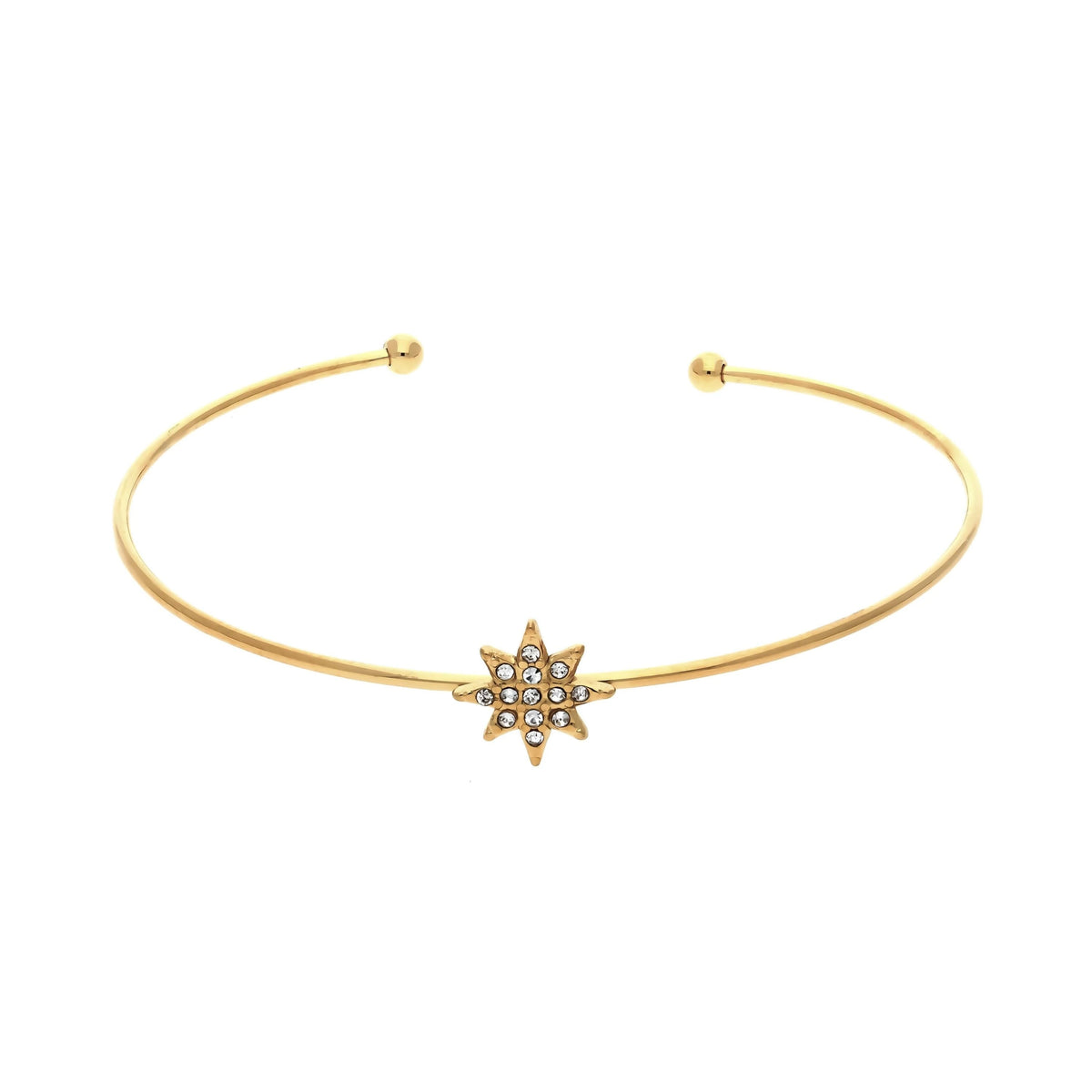 Bracelet jonc doré étoile zirconium Gina, vue de face