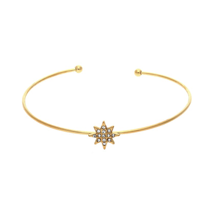 Bracelet jonc doré étoile zirconium Gina, vue de face