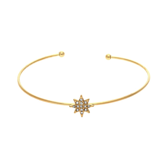Bracelet jonc doré étoile zirconium Gina, vue de face