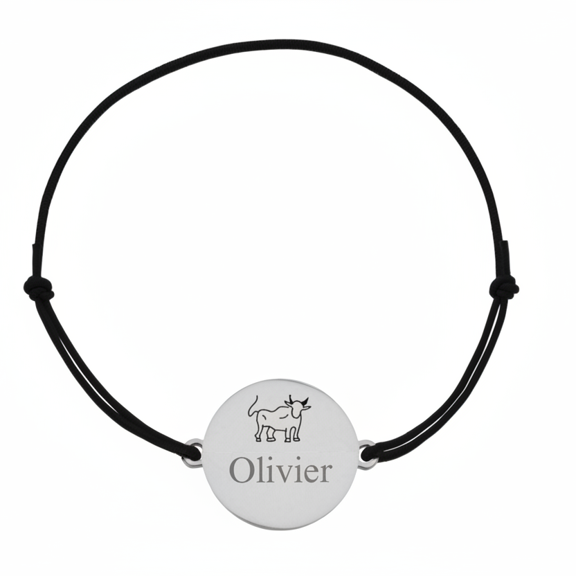 Bracelet cordon personnalisé avec médaille argentée et cordon noir – Les Inséparables