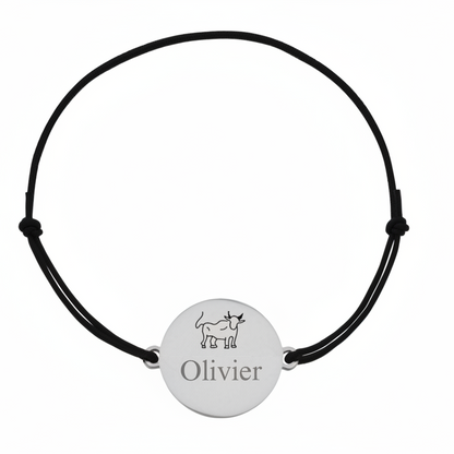 Bracelet cordon personnalisé avec médaille argentée et cordon noir – Les Inséparables