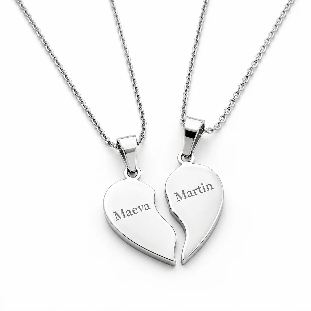Collier Cœur Cassable argenté avec pendentif cœur séparable