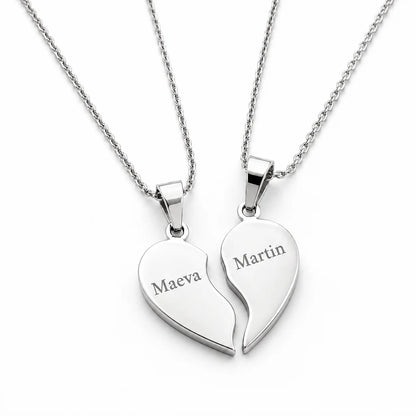 Collier Cœur Cassable argenté avec pendentif cœur séparable