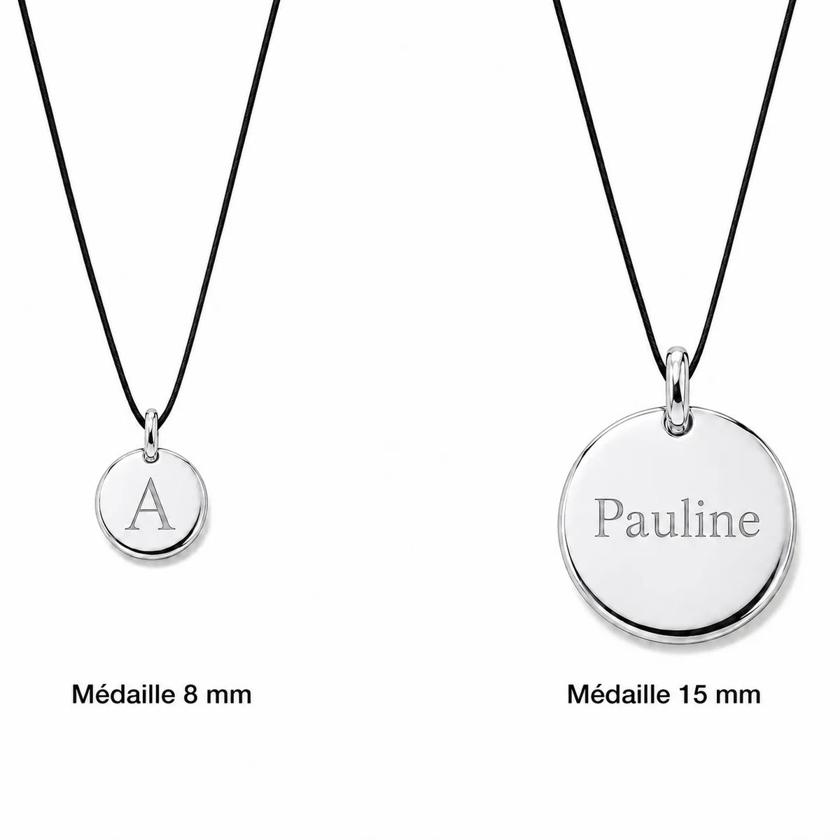 Collier cordon noir avec médaille argentée gravable
