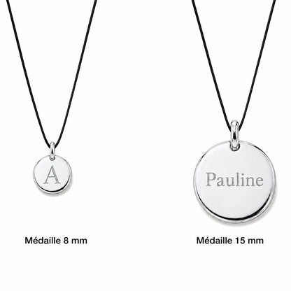 Collier cordon noir avec médaille argentée gravable