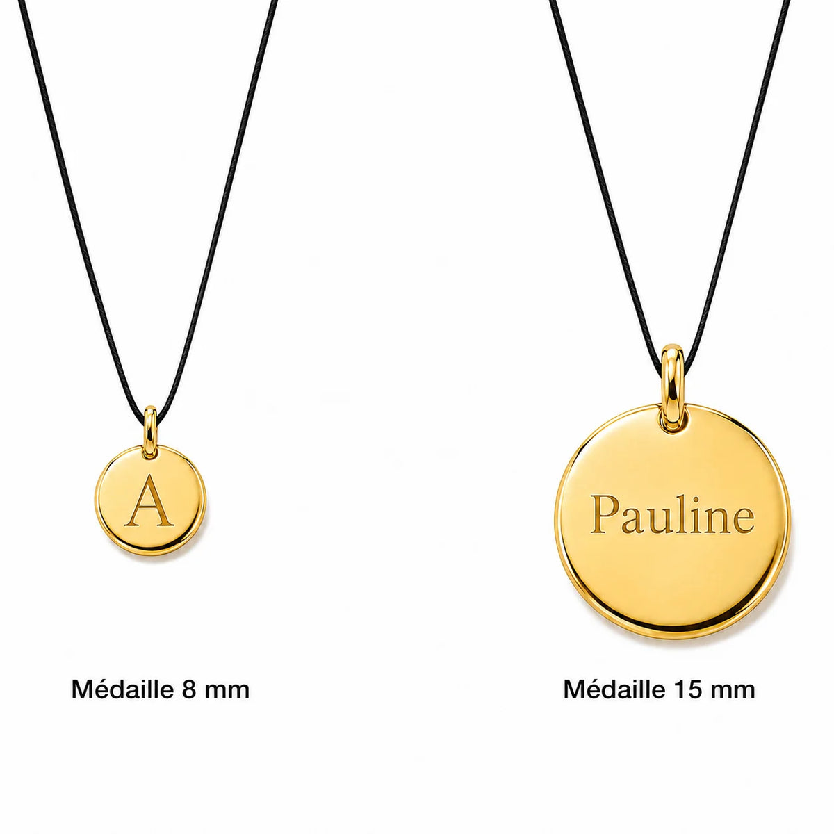 Collier cordon en nylon noir avec médaille dorée gravable - Les Inséparables