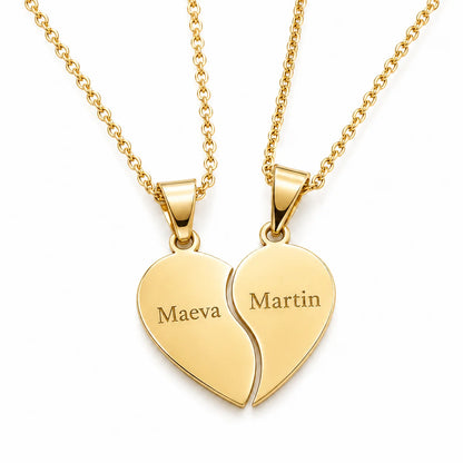 Collier Cœur Cassable doré avec pendentif cœur en acier inoxydable