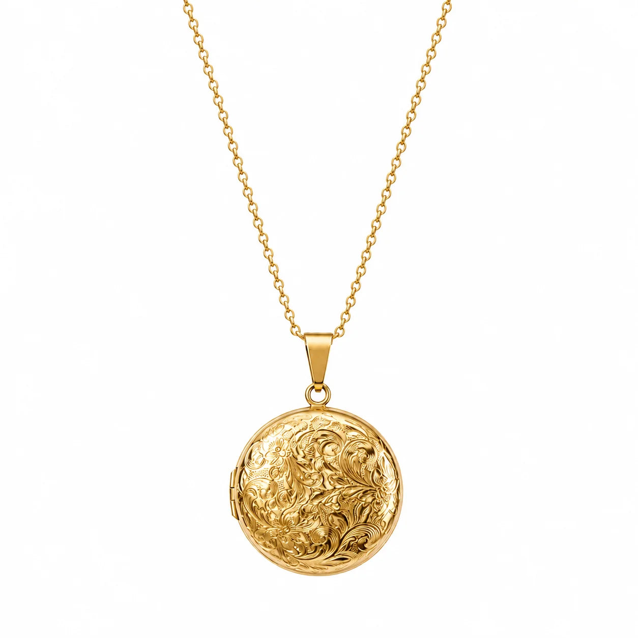 Collier chaîne doré avec médaillon ouvrable acier inoxydable