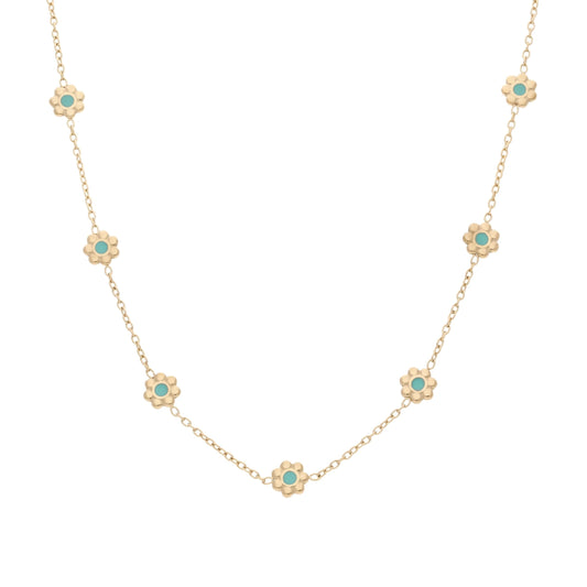 Collier turquoise Anabelle à fleurs en acier inoxydable doré, vue de face