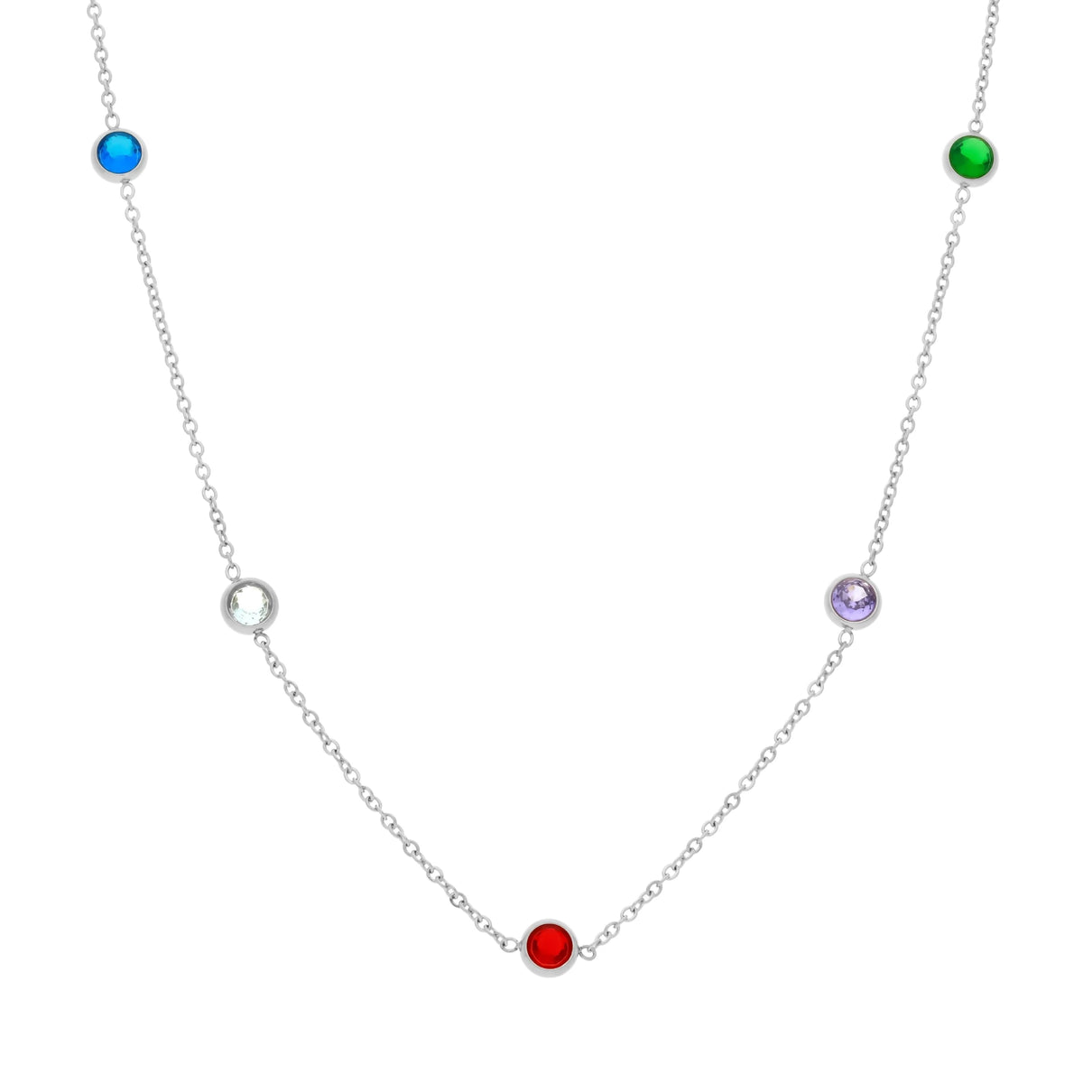 Collier argenté avec cinq pierres de couleurs