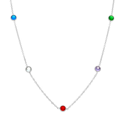 Collier argenté avec cinq pierres de couleurs