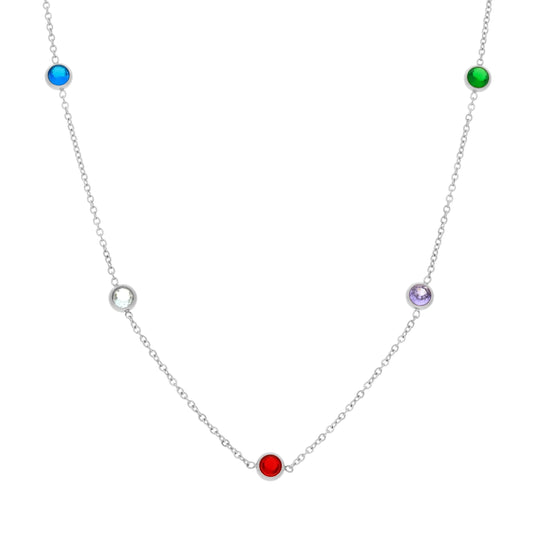 Collier argenté avec cinq pierres de couleurs