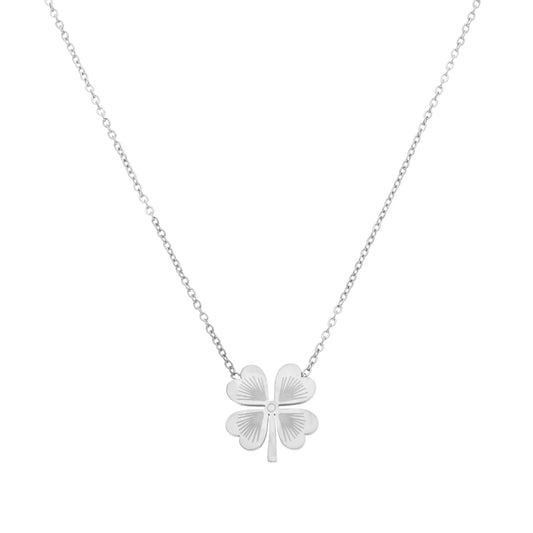 Collier trèfle argenté en acier inoxydable, vue de face