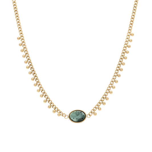 Collier aventurine verte doré Célestine avec pierre ovale, vue de face