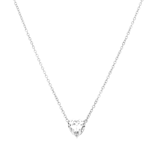 Collier cœur argenté Eternity avec oxyde de zirconium transparent, vue de face
