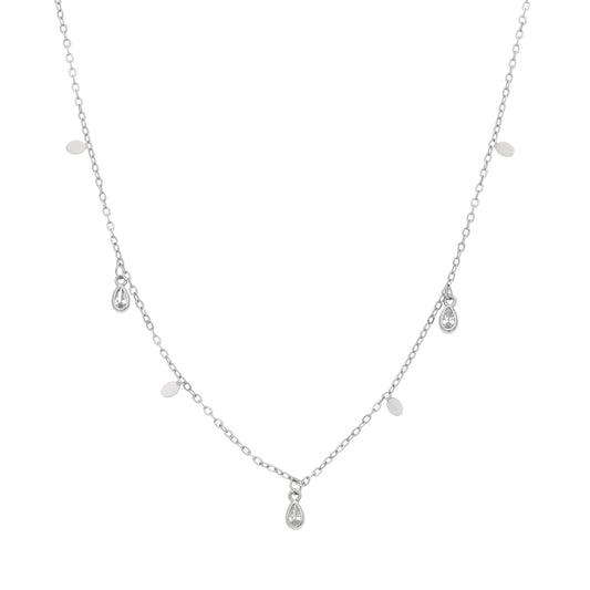 Collier argenté en acier inoxydable Jelena avec pendentifs goutte, vue de face