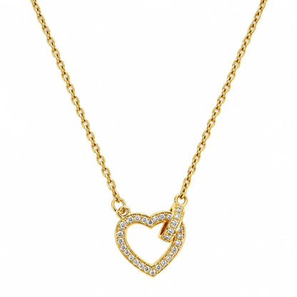 Collier cœur ouvert doré Lovéa en acier inoxydable pavé de zircon, vue de face