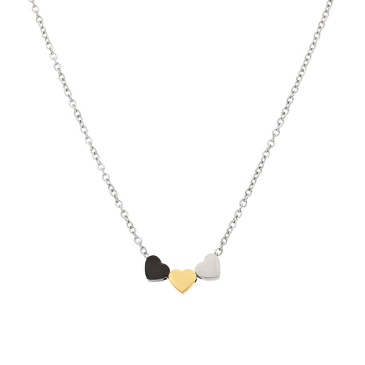 Collier cœur en acier inoxydable Melow avec pendentifs noir doré et argenté