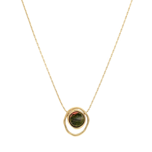 Collier jaspe naturel doré avec pendentif rond, vue de face