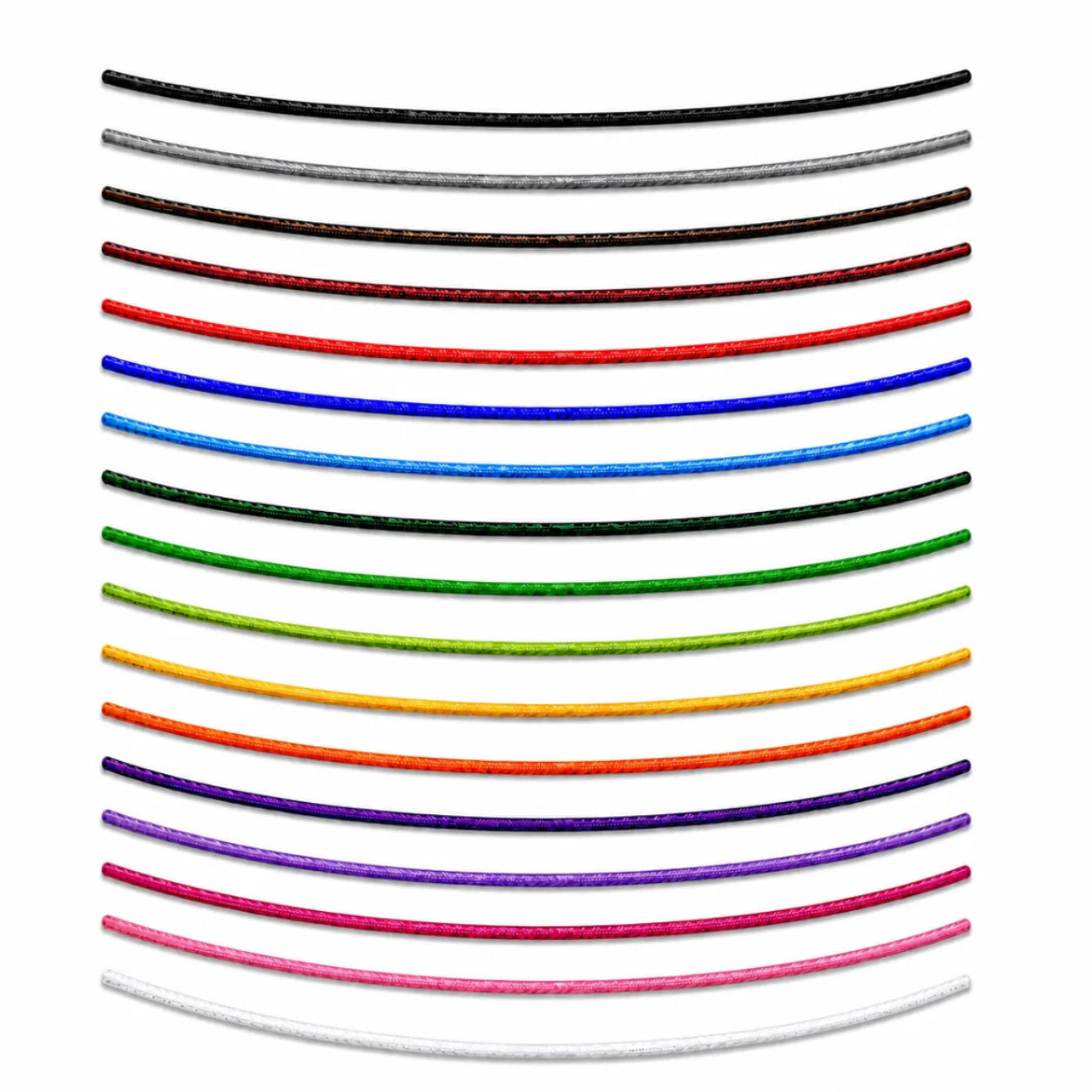 Palette complète de 17 couleurs de cordons en nylon hypoallergéniques