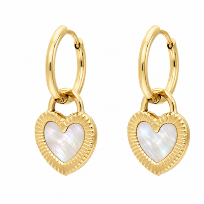 Boucles d’oreilles créoles réversibles Darkness dorées en acier inoxydable – côté cœur blanc