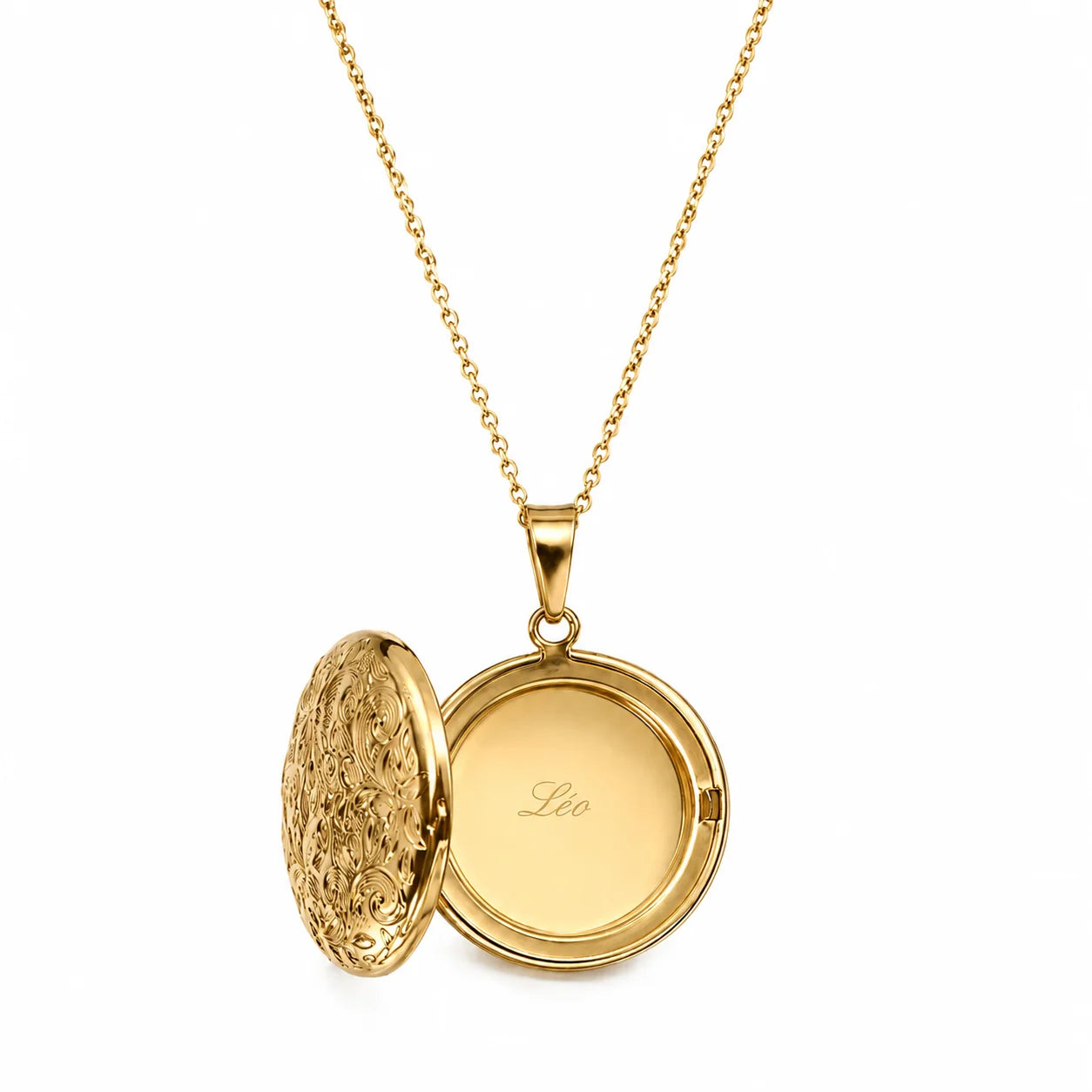 Médaillon doré gravé pour collier en acier inoxydable