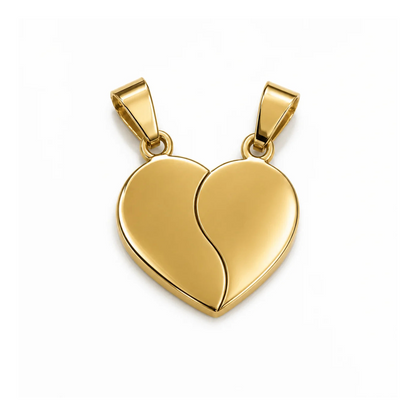  Pendentif coeur cassable doré séparable en deux moitiés identiques