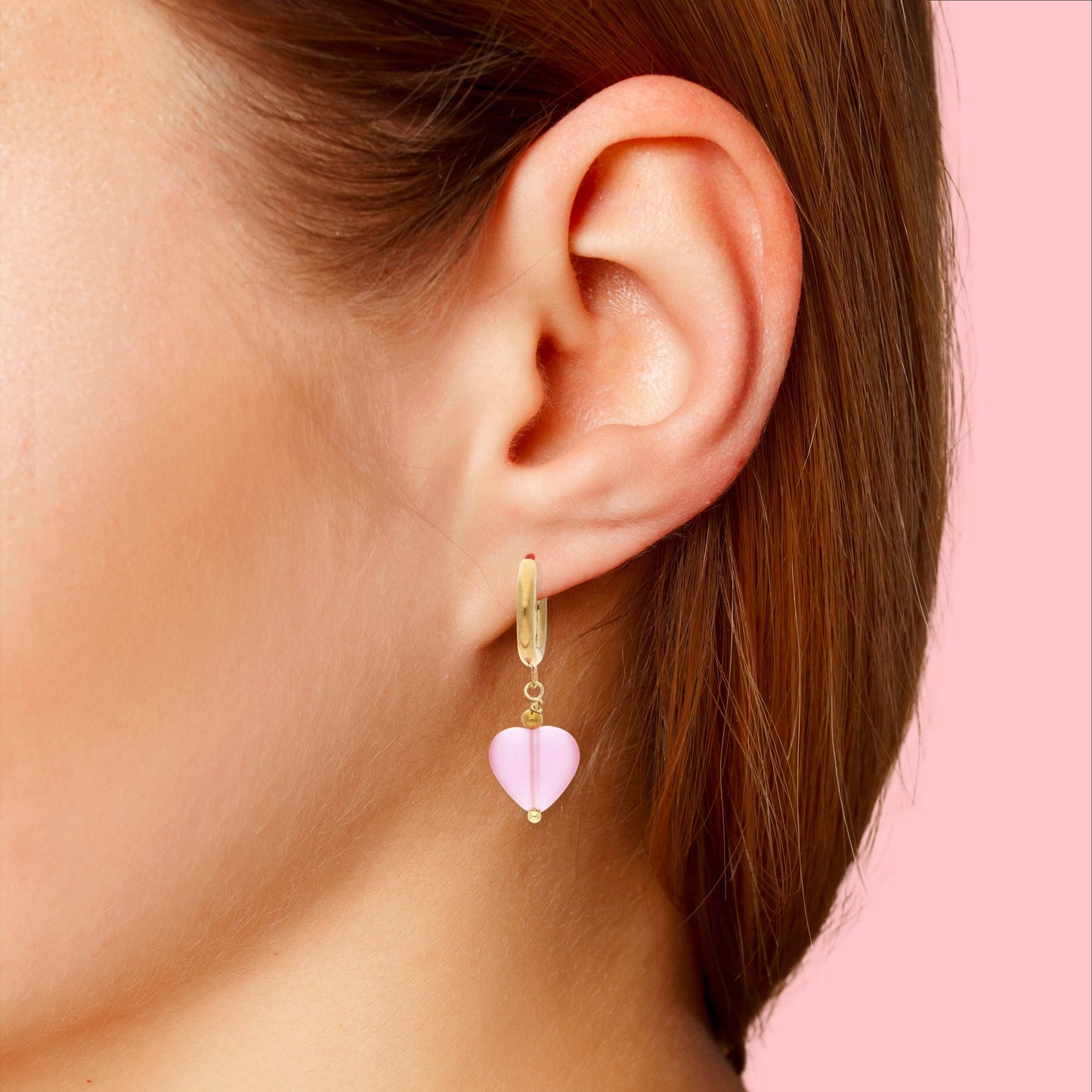 Boucles d'Oreilles Créoles Coeur Tendre Rose