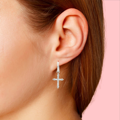 Boucles d'Oreilles Créoles Cross Argenté