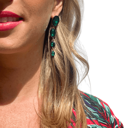 Photo Portée Boucles d'Oreilles Pendantes Emeraude 