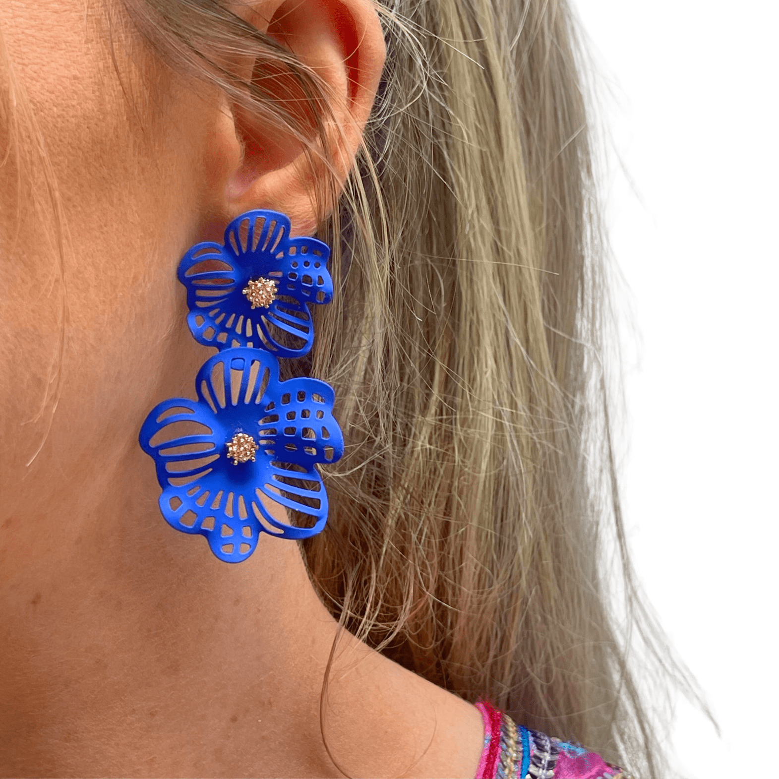 Photo Portée Boucles d'Oreilles Pendantes Iris 