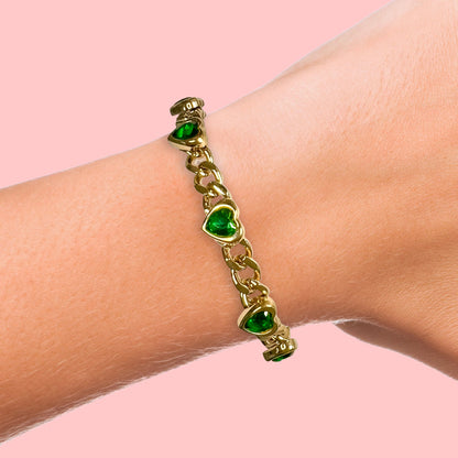 Bracelet Chaîne Amore Émeraude Doré